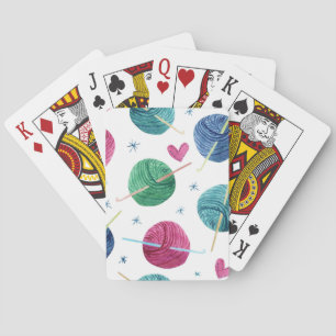 Knitting theme, watercolor seamless pattern. poker cards