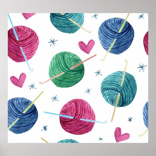 Knitting theme watercolor seamless pattern poster