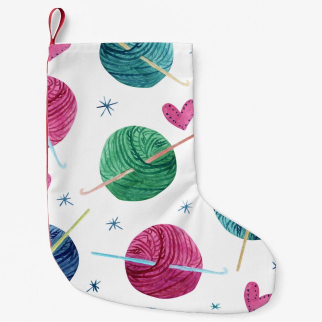 Knitting theme, watercolor seamless pattern. small christmas stocking (Front)