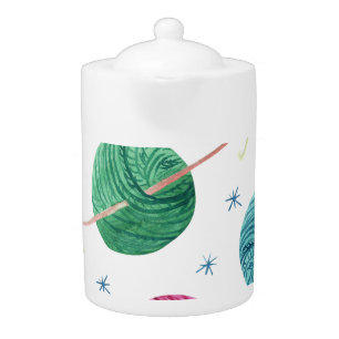 Knitting theme, watercolor seamless pattern. teapot