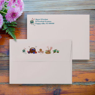 Knitting Themed Blush Pink A7 Decorated Envelope