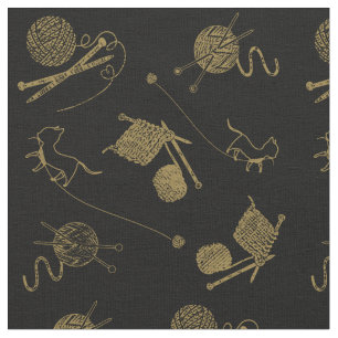 Knitting themed cats with yarn needles  fabric