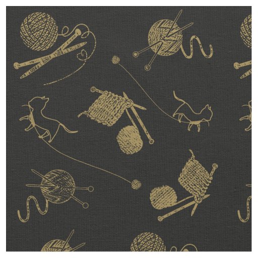 Knitting themed cats with yarn needles  fabric