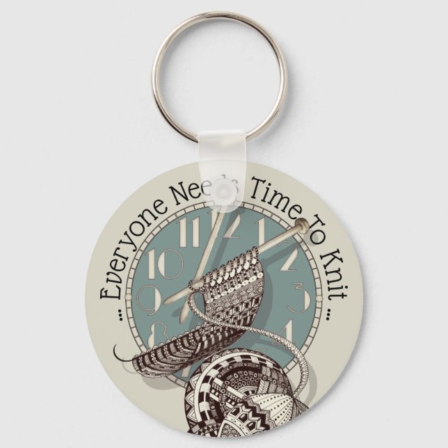 Knitting Time Doodle Art Illustration Keychain (Front)