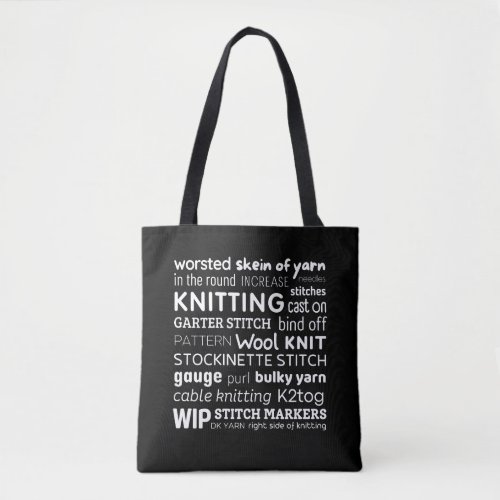 Knitting Tote Bag  Knitters Word Collage 