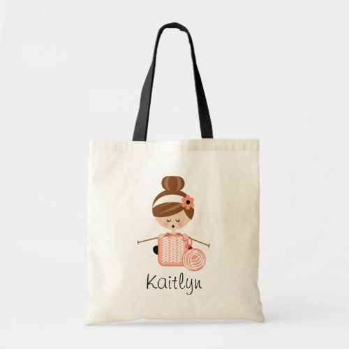 Knitting Tote Bag Pretty Brunette Girl