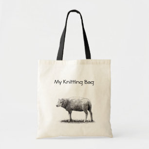 Knitting Tote: Drawing of Sheep in Pencil: Yarn Tote Bag