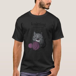 Knitting Tuxedo Cat Knitting Gangster Knitting T-Shirt