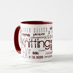 Knitting Typography Words Terms RedText Mug