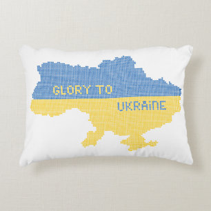 Knitting Ukrainian state map text Glory to Ukraine Accent Pillow