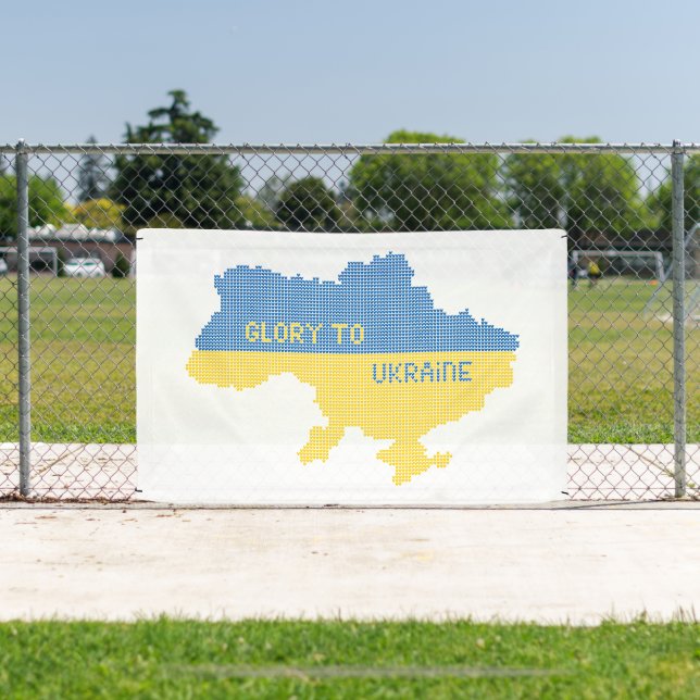 Knitting Ukrainian state map text Glory to Ukraine Banner (Insitu)