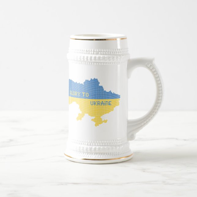 Knitting Ukrainian state map text Glory to Ukraine Beer Stein (Right)