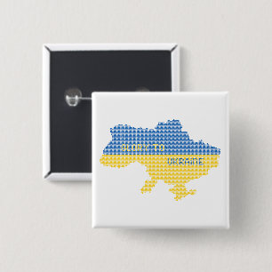 Knitting Ukrainian state map text Glory to Ukraine Button