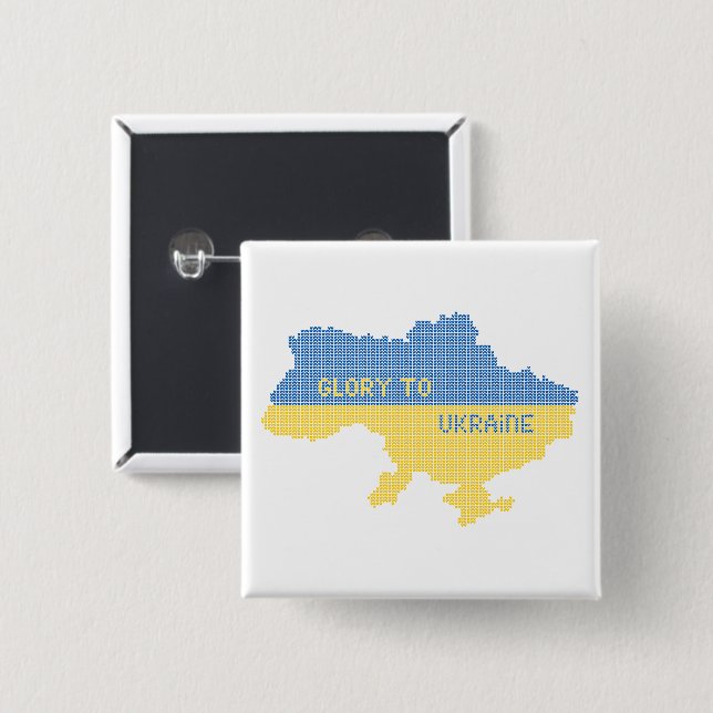 Knitting Ukrainian state map text Glory to Ukraine Button (Front & Back)