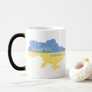 Knitting Ukrainian state map text Glory to Ukraine Color Morph Mug