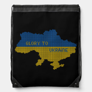 Knitting Ukrainian state map text Glory to Ukraine Drawstring Bag
