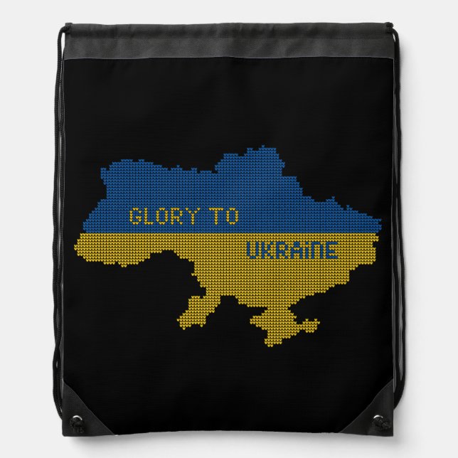 Knitting Ukrainian state map text Glory to Ukraine Drawstring Bag (Front)