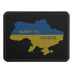 Knitting Ukrainian state map text Glory to Ukraine Hitch Cover