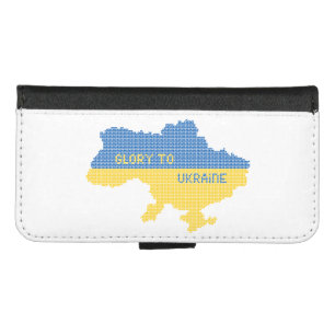 Knitting Ukrainian state map text Glory to Ukraine iPhone 8/7 Wallet Case