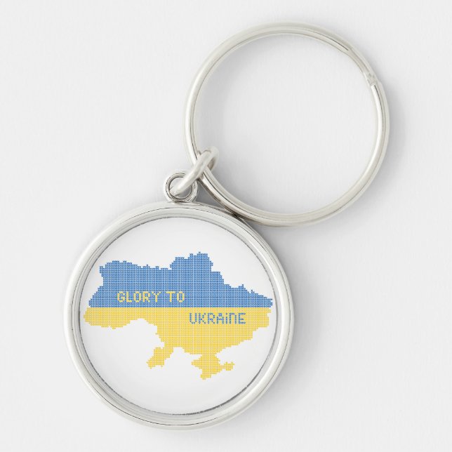 Knitting Ukrainian state map text Glory to Ukraine Keychain (Front)