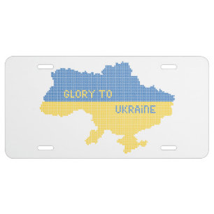 Knitting Ukrainian state map text Glory to Ukraine License Plate