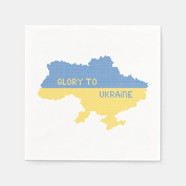 Knitting Ukrainian state map text Glory to Ukraine Napkins (Front)