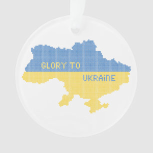 Knitting Ukrainian state map text Glory to Ukraine Ornament