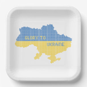 Knitting Ukrainian state map text Glory to Ukraine Paper Plates