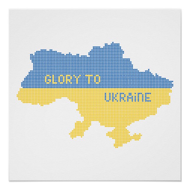 Knitting Ukrainian state map text Glory to Ukraine Poster (Front)