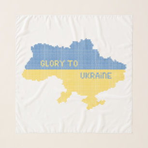 Knitting Ukrainian state map text Glory to Ukraine Scarf