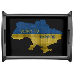 Knitting Ukrainian state map text Glory to Ukraine Serving Tray