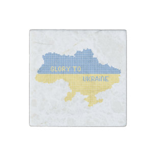 Knitting Ukrainian state map text Glory to Ukraine Stone Magnet