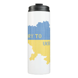 Knitting Ukrainian state map text Glory to Ukraine Thermal Tumbler