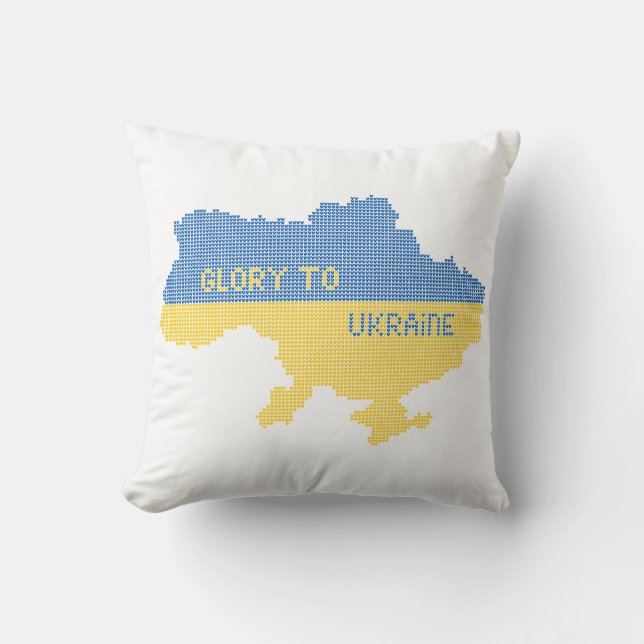 Knitting Ukrainian state map text Glory to Ukraine Throw Pillow (Front)