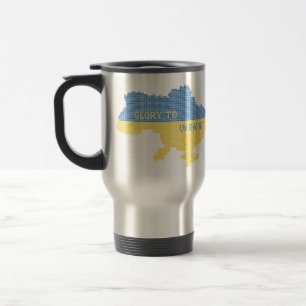 Knitting Ukrainian state map text Glory to Ukraine Travel Mug