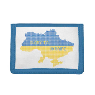 Knitting Ukrainian state map text Glory to Ukraine Trifold Wallet