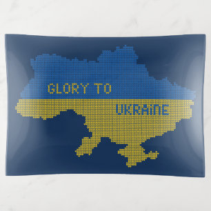Knitting Ukrainian state map text Glory to Ukraine Trinket Tray
