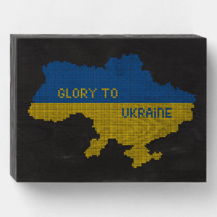Knitting Ukrainian state map text Glory to Ukraine Wooden Box Sign