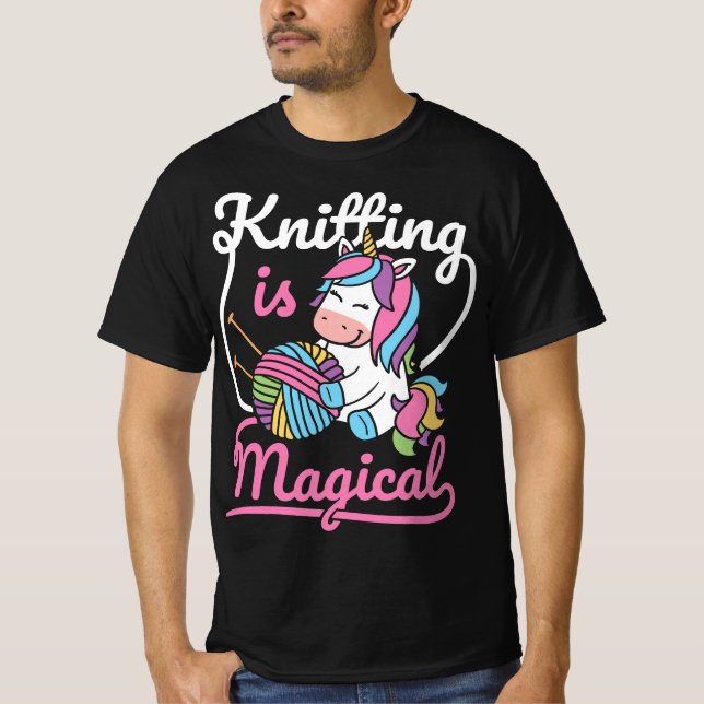 Knitting Unicorn Slogan Yarn Women Graphic T-Shirt (Front)
