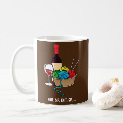 Knitting Wine Lover Knitter Graphic Yarn Knit Sip Coffee Mug