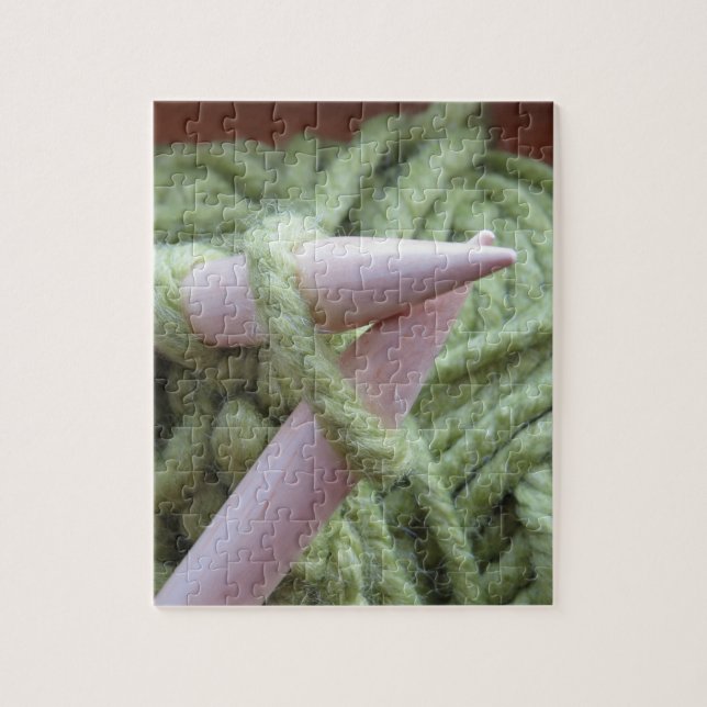 Knitting with Green Yarn Jigsaw Puzzle (Vertical)