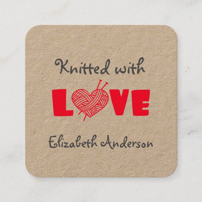 Knitting with love by Custom Name Square Business Card (Front)