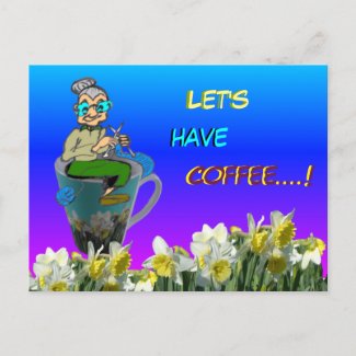 Knitting Woman on Daffodils Mug Coffee Postcard
