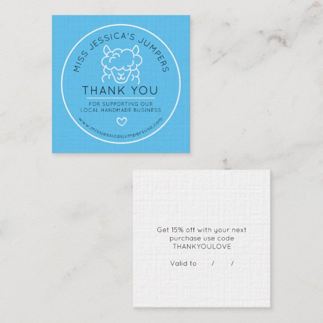 Knitting wool alpaca logo blue Thank you Loyalty Card (Front/Back)