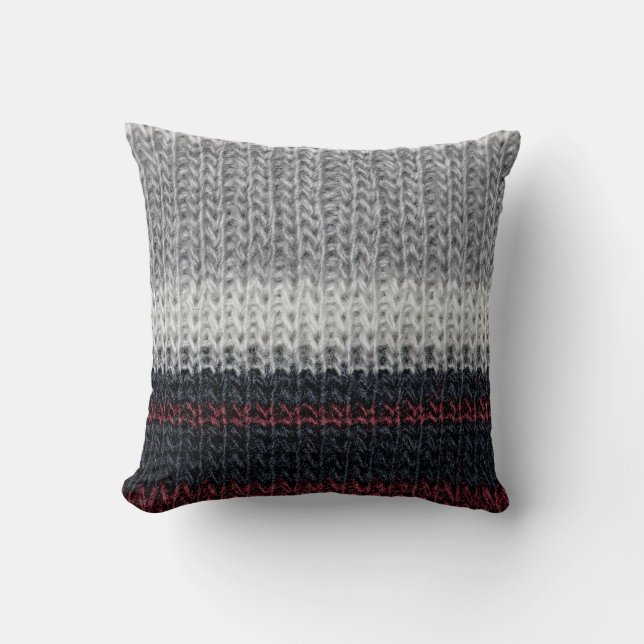 Knitting wool: red, white stripes. throw pillow (Front)