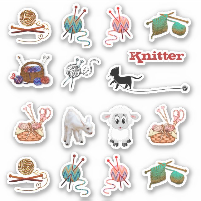 Knitting Yarn Fiber Arts Scrapbook Shaped Stickers (Front)