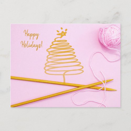 Knitting yarn pink handmade crafting wool  holiday postcard