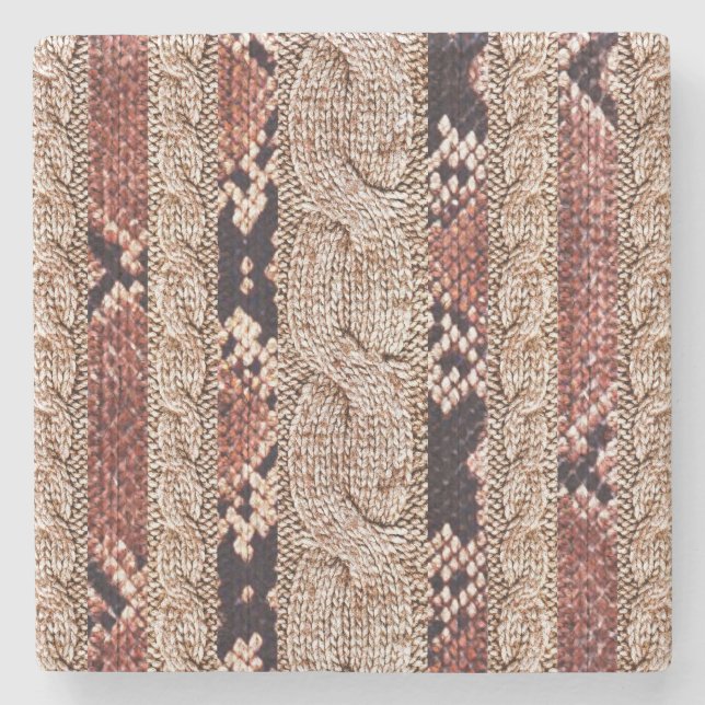 Knitwear texture, geometric snake pattern. stone coaster (Front)