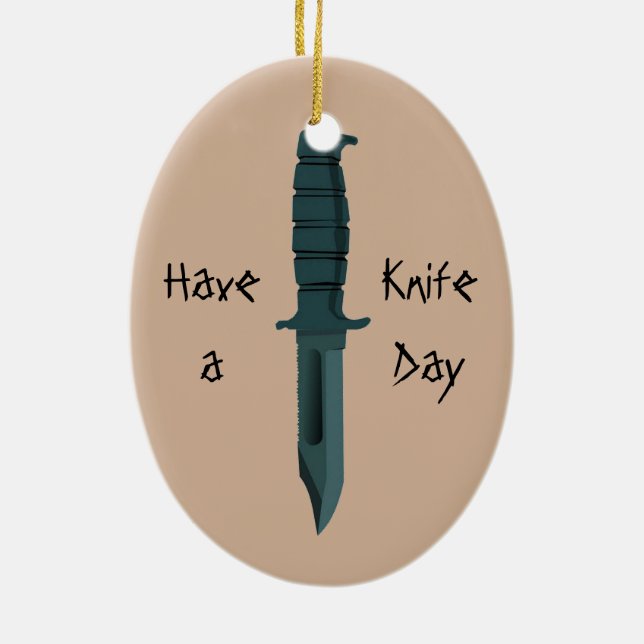 Knives Have a Knife Day Ceramic Ornament (Back)