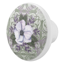 Knob Pull in Sage and Lavender Floral Design